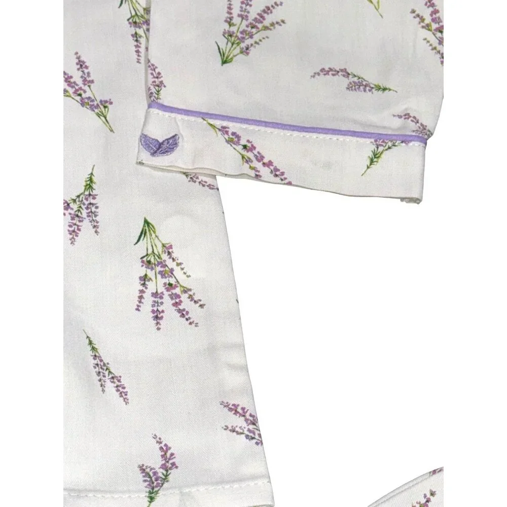 Petite Plume Girls Lavender Floral Pajama Set Cotton Long Sleeve Button-Down Top - Picture 9 of 14